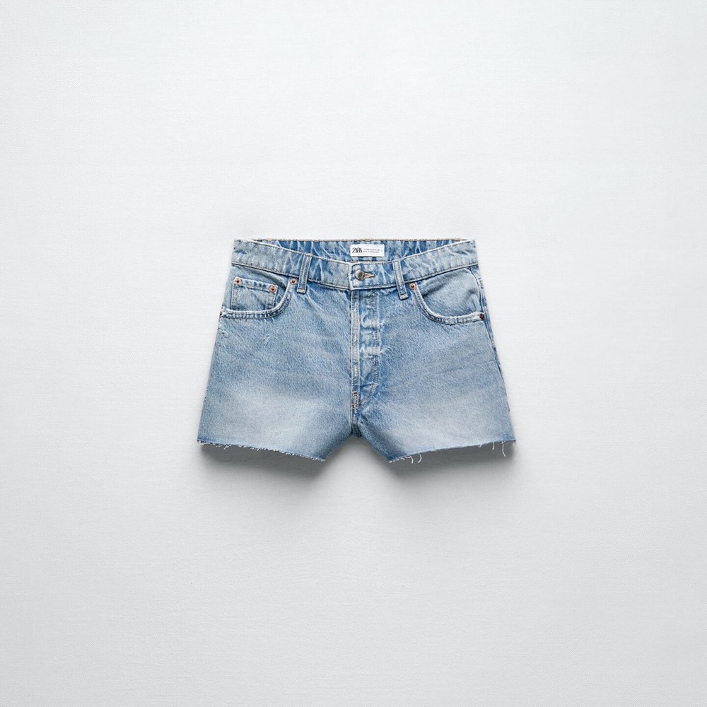 Zara Straight Cut Denim Shorts Light Blue